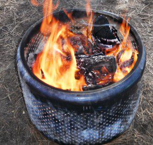 A steel dryer basket makes a safe, cheap fire containment unit. (Pantenburg photo)