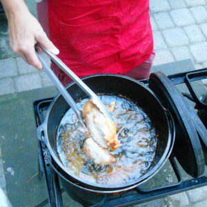 The technique for frying fish outside is similar to frying chicken: Start with hot oil, cook quickly, and keep the oil temperature from cooling down. (Pantenburg photos)